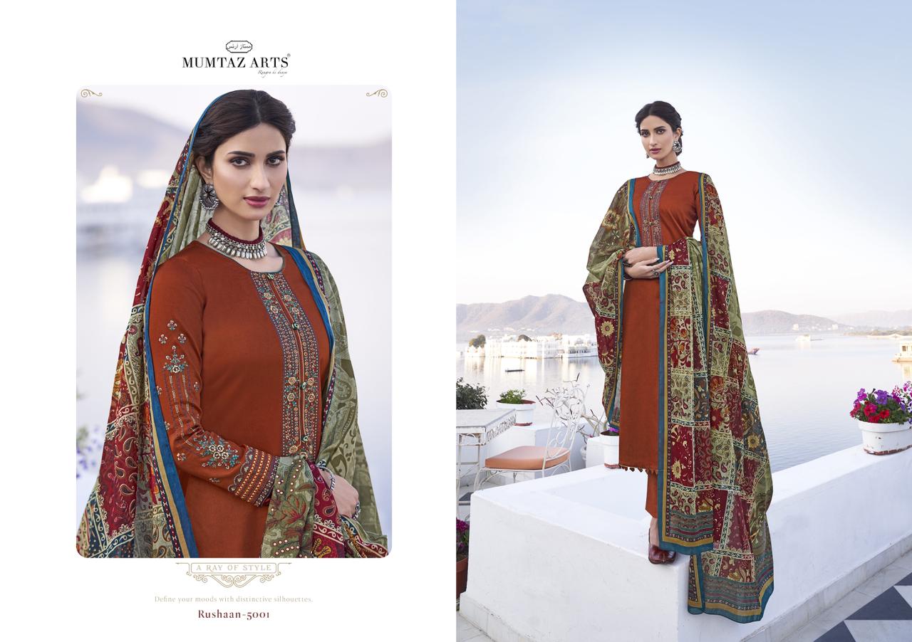 Mumtaz Rushaan  Pure Jam Satin Digital Print Kashmiri Embroidery Latest Fancy Designer Festival Wear Dress Materail 